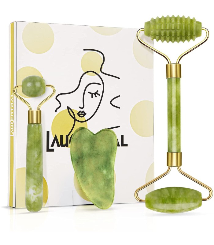 RODILLO DE JADE CON GUA SHA  Y MASAJEADOR ORBICULAR