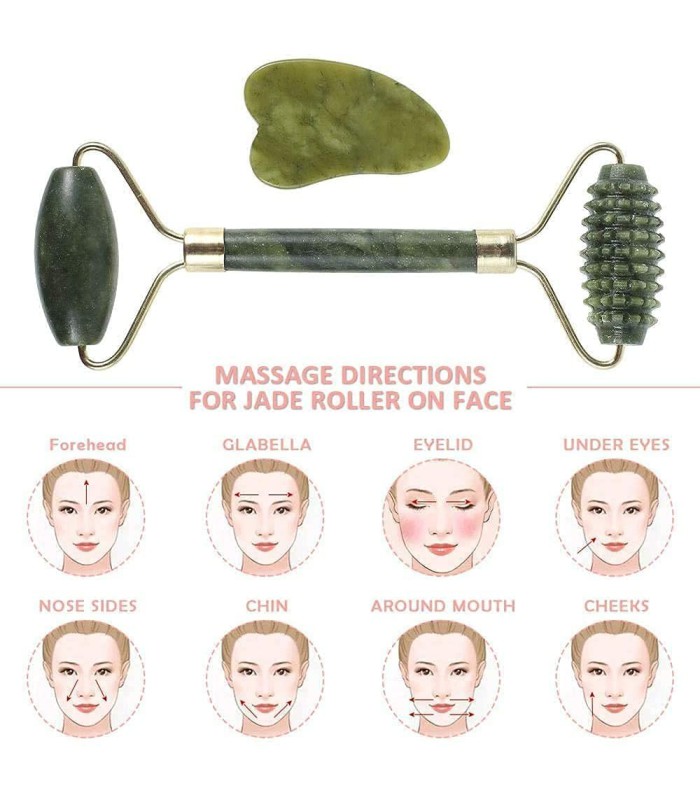 RODILLO DE JADE CON GUA SHA  Y MASAJEADOR ORBICULAR