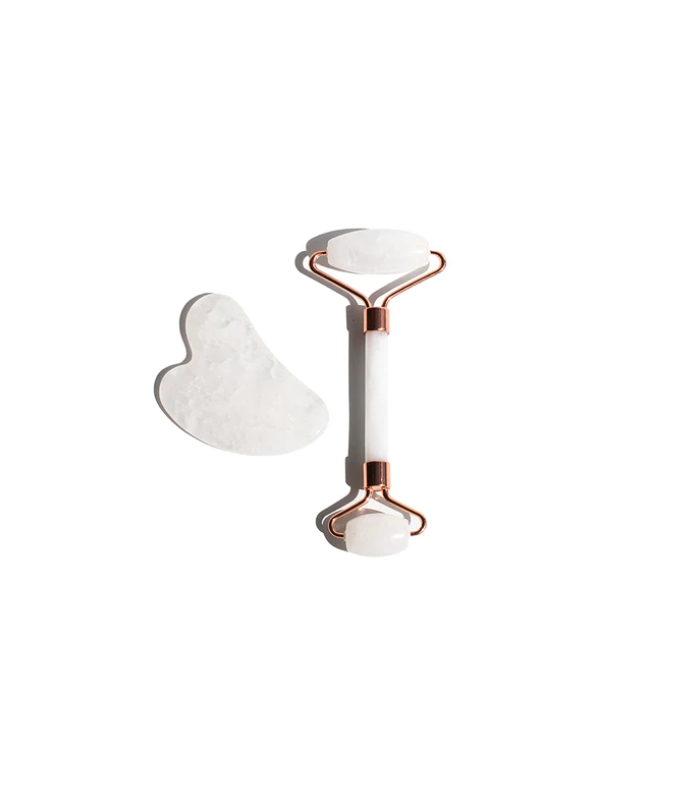 RODILLO CON GUA SHA CUARZO BLANCO