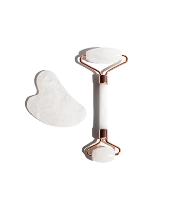 RODILLO CON GUA SHA CUARZO BLANCO